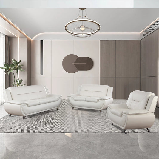 Solid Color Faux Leather 3-Piece Living Room Sofa Set with Elegant Design