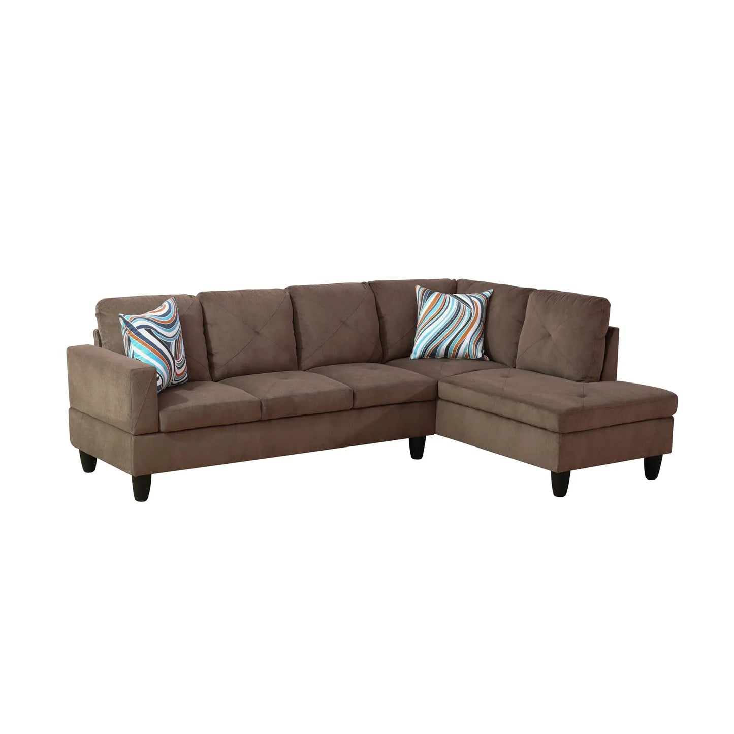 97" Wide Brown Corduroy L-Shaped Living Room Sectional Sofa Set — image 13