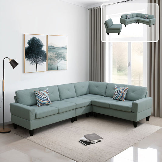 Ainehome Pale Green Flannel 4-Piece Modular Sofa Set