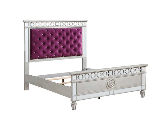 Varian - Twin Bed - Burgundy Velvet, Silver & Mirrored