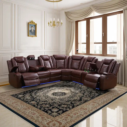 Ainehome Red 3-Piece Intelligent Power Reclining Leather Sectional Sofa Set with Smart Features