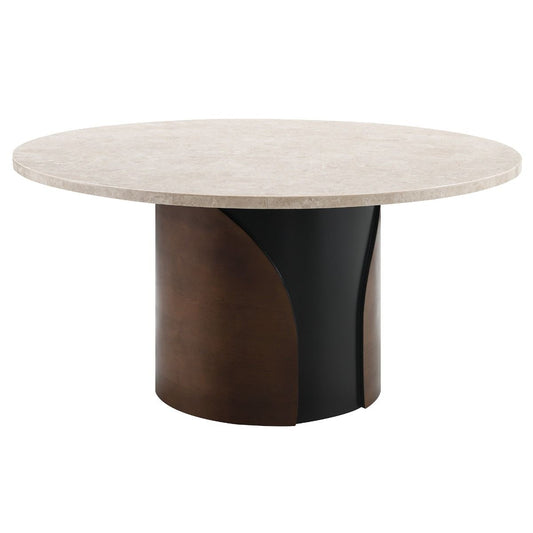 Rufina - Round Dining Table With Marble Top - Natural Marble Top & Walnut