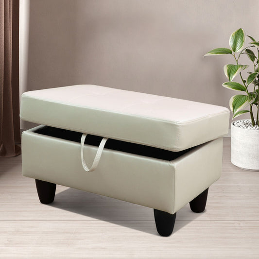 Ainehome White Faux Leather Modular Sofa with Storage Ottoman