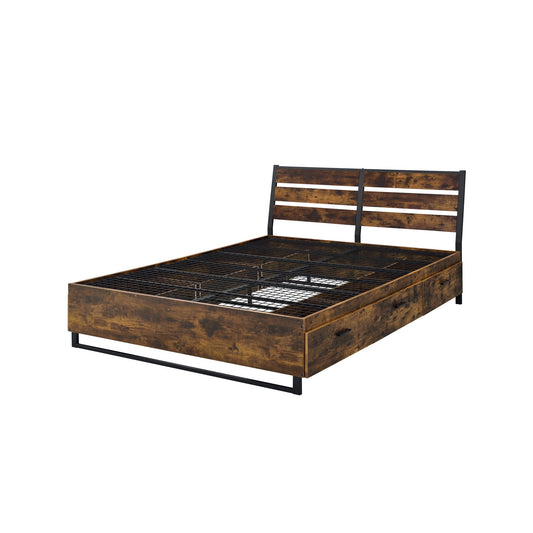 Juvanth - Eastern King Bed With Storage - Rustic Oak & Black