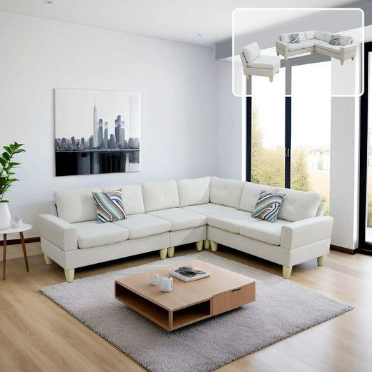 Ainehome Beige Flannel 4-Piece Modular Sofa Set