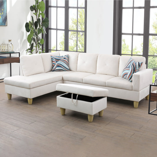 97" Wide White Flannel 3-Piece Living Room Sofa Set