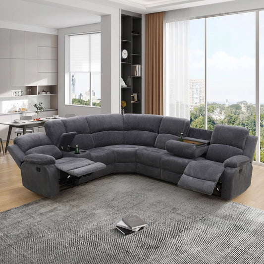 Ainehome Grandview 5-Seat Reclining Sectional Sofa in Dark Grey Corduroy