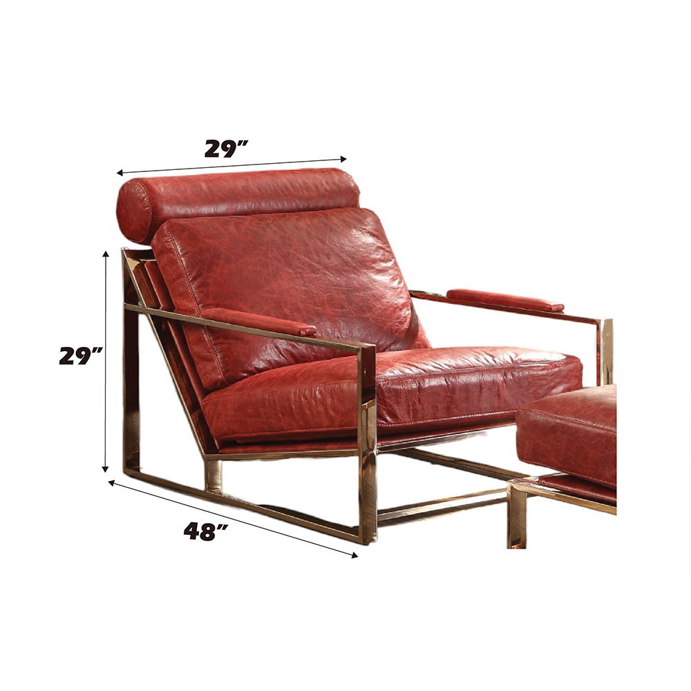 Quinto - Accent Chair - Antique Red Top Grain Leather & Stainless Steel