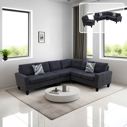 Ainehome Dark Grey Flannel 4-Piece Modular Sofa Set
