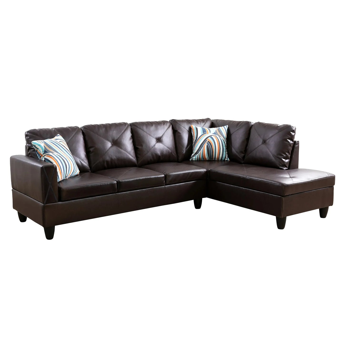 97" Wide Brown Faux Leather L-Shaped Living Room Sectional Sofa Set — image 9