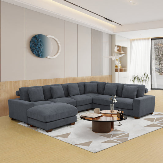 Dark Grey 7 Piece Corduroy Modular Sectional With Storage Ottoman