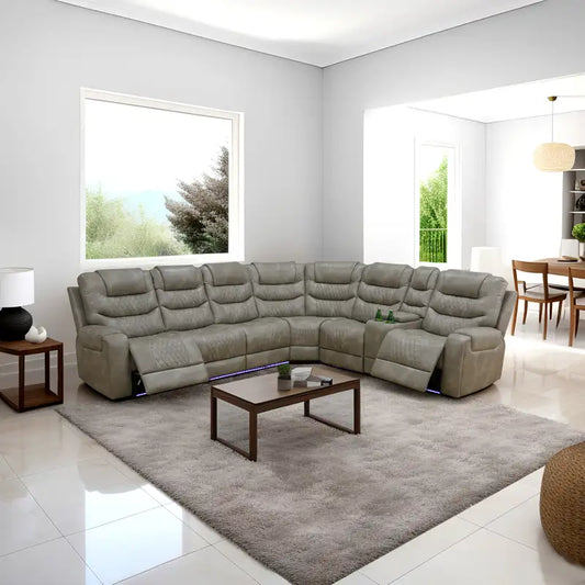 Ainehome Grey 3-Piece Intelligent Power Reclining Leather Sectional Sofa Set with Smart Features
