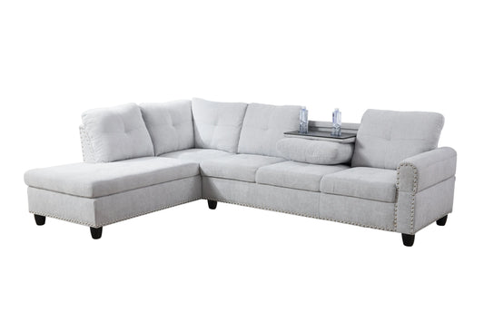 97.5" Wide Grey White Flannel 3-Piece Sofa Living Room Sofa Set