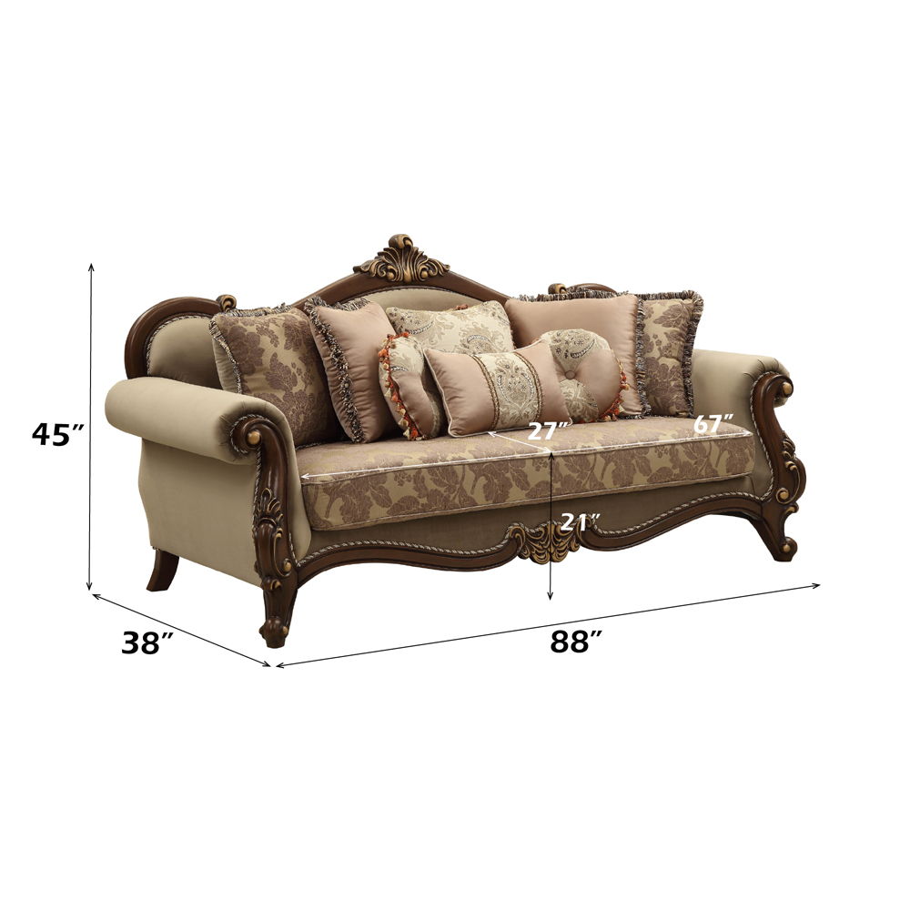 Mehadi - Sofa With 8 Pillows - Velvet & Walnut