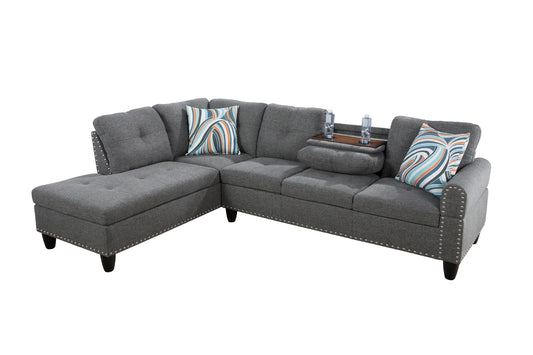 97.5" Wide Grey Linen L-Shaped Living Room Sectional Sofa Set