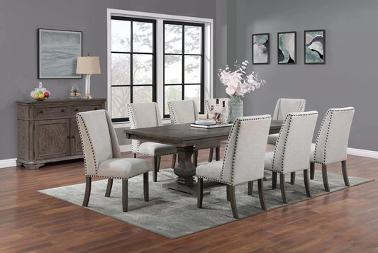 Double-Pedestal Dining Group with Nailhead Chairs