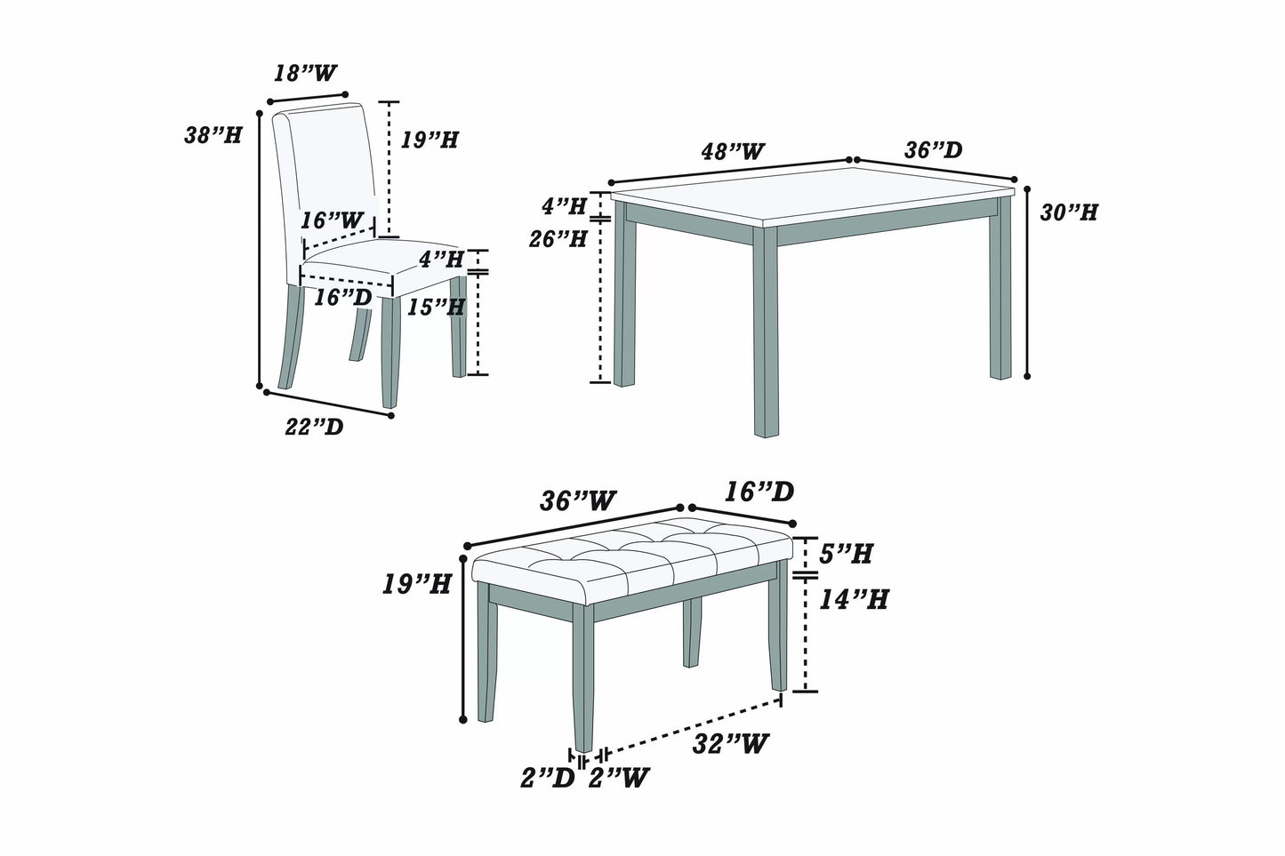 F2616 5-Piece Dining Set by Poundex - view 3