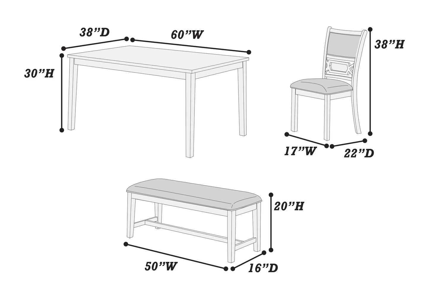F2634 6-Piece Dining Set by Poundex - view 4