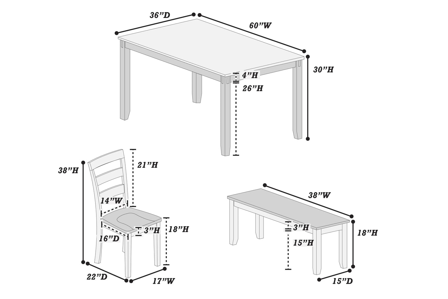 F2646 4-Piece Dining Set by Poundex - view 8