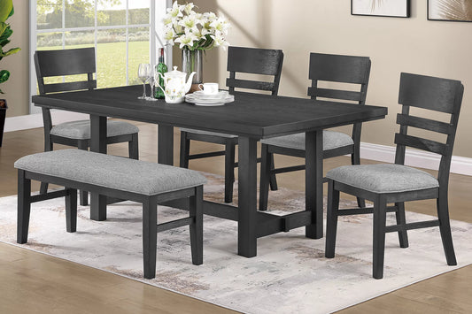Charcoal Black Dining Group with Ladder-Back Chairs and Bench