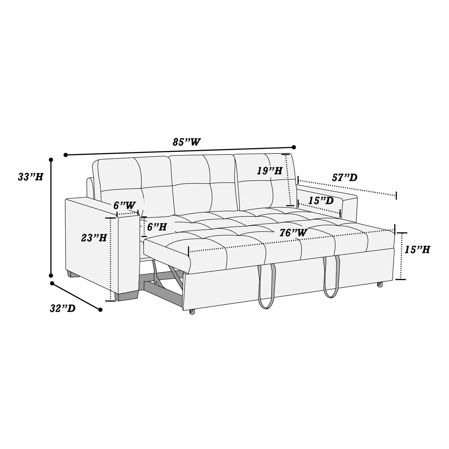 F6532 Blue Gray Convertible Sofa — view 6