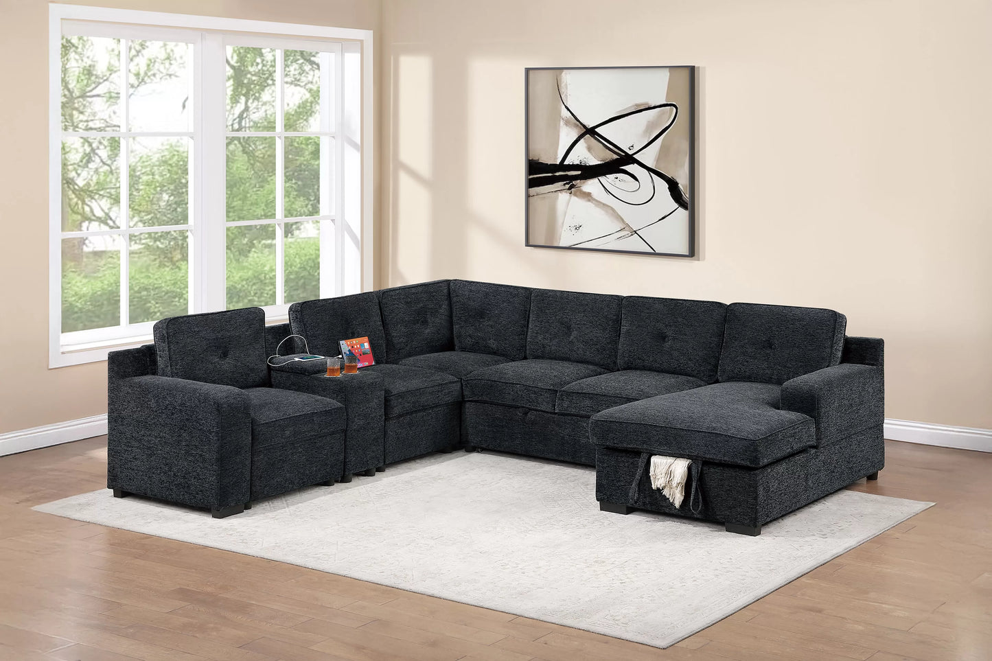 F7127 Black 4-Piece Convertible Sectional — view 3