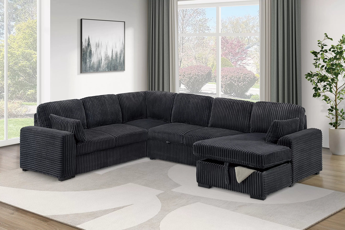 F7131 Black 4-Piece Convertible Sectional Set — view 3