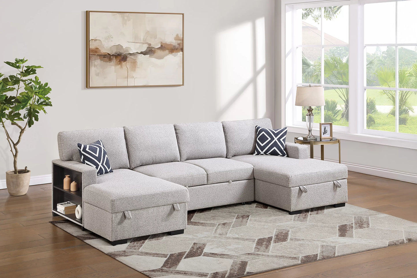 F7476 Beige 3-Piece Convertible Sectional — view 3