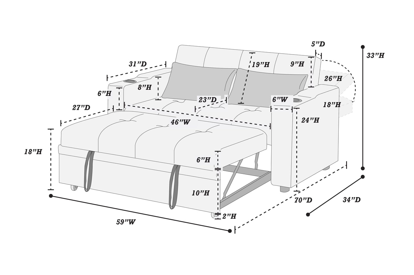 F8533 Charcoal Convertible Sofa — view 12