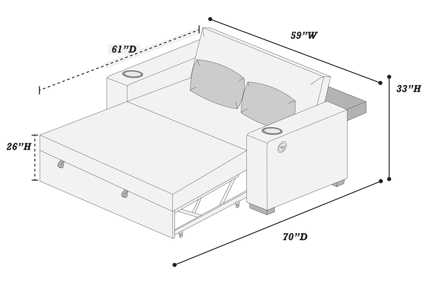 F8547 Dark Gray Convertible Sofa — view 9