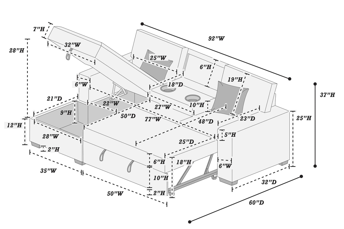F8551 Smoke 2-Piece Convertible Sectional — view 8