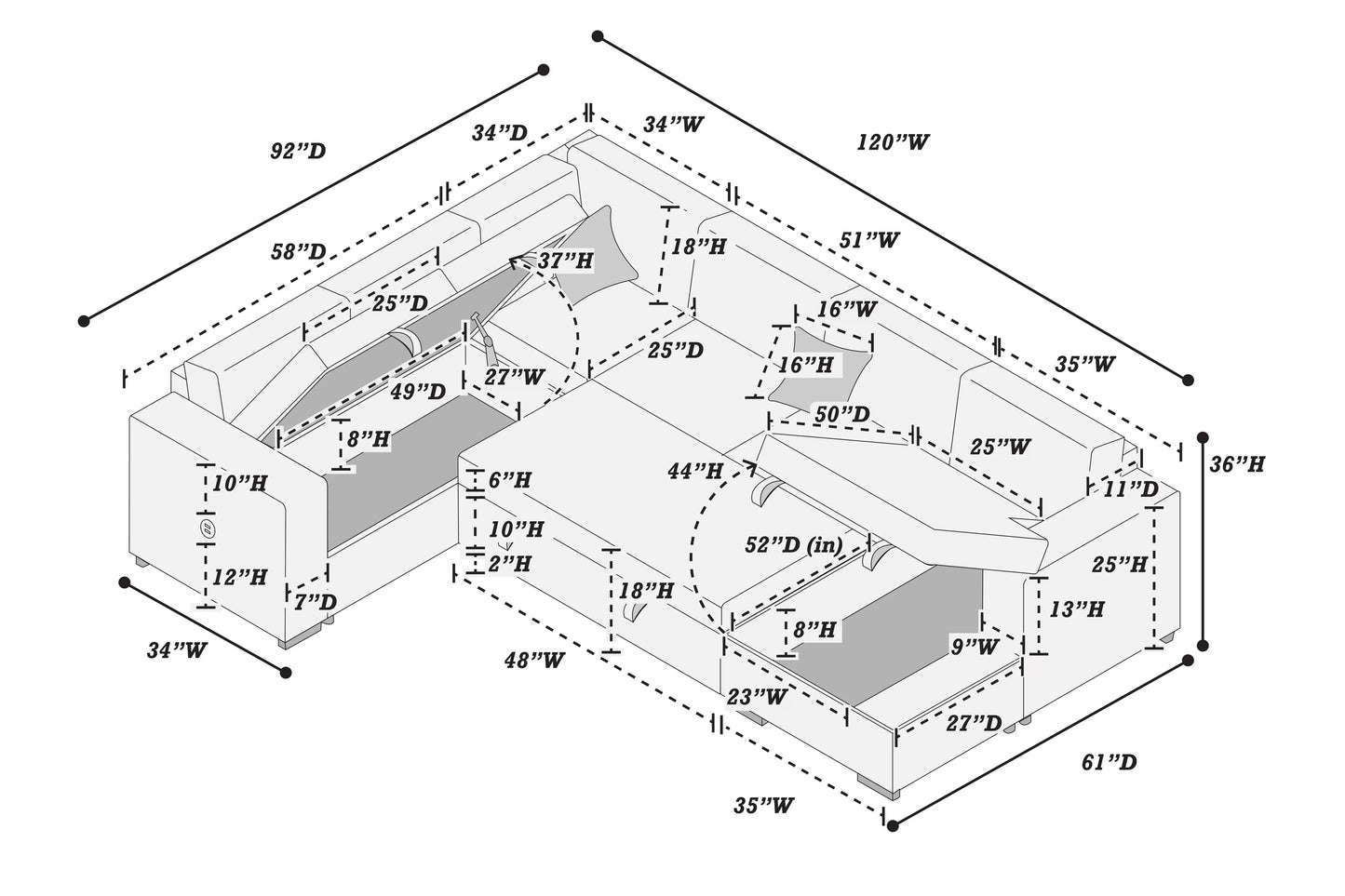 F8560 Fog 4-Piece Convertible Sectional — view 8