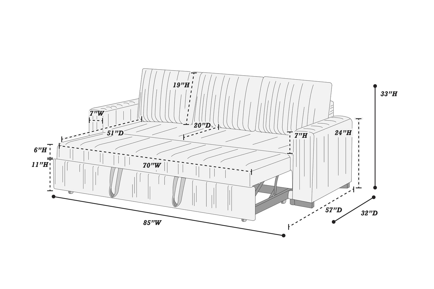 F8564 Dark Gray Convertible Sofa — view 3