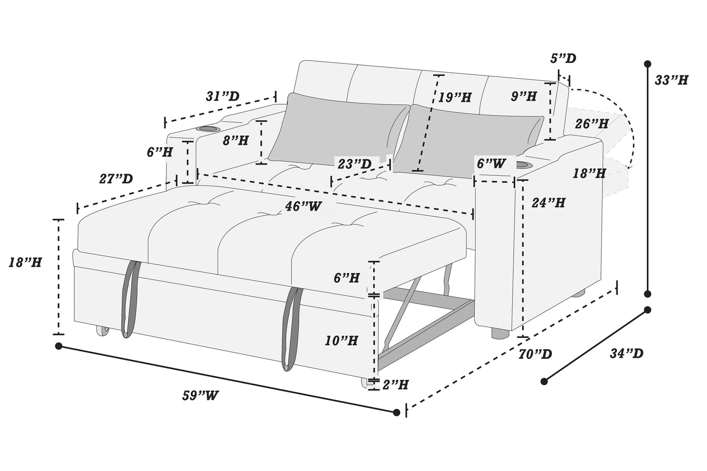 F8568 Black Convertible Sofa — view 12