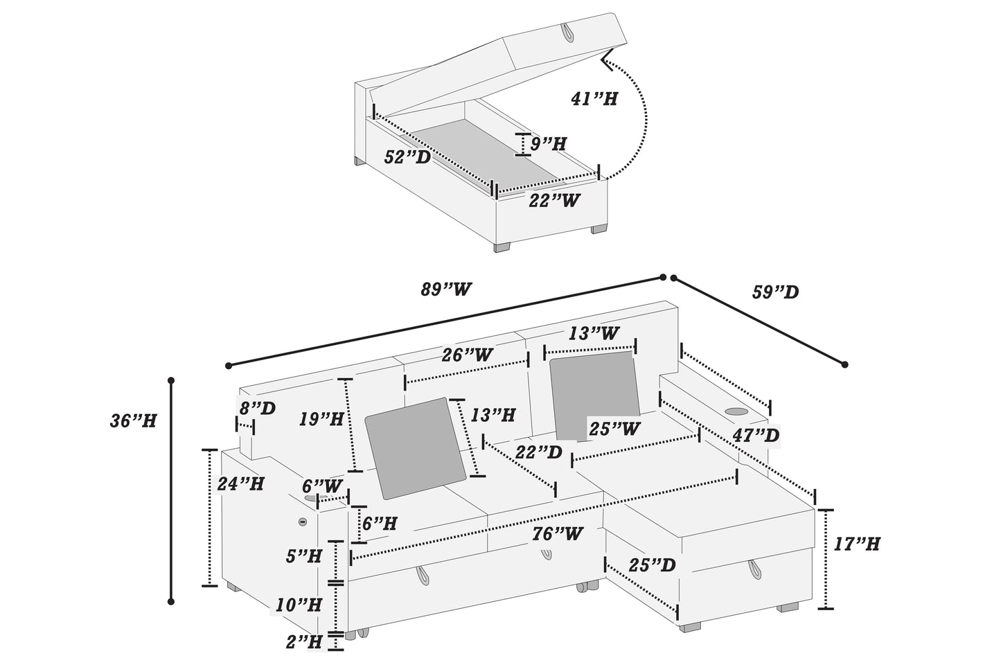 F8572 Black Convertible Sectional — view 12