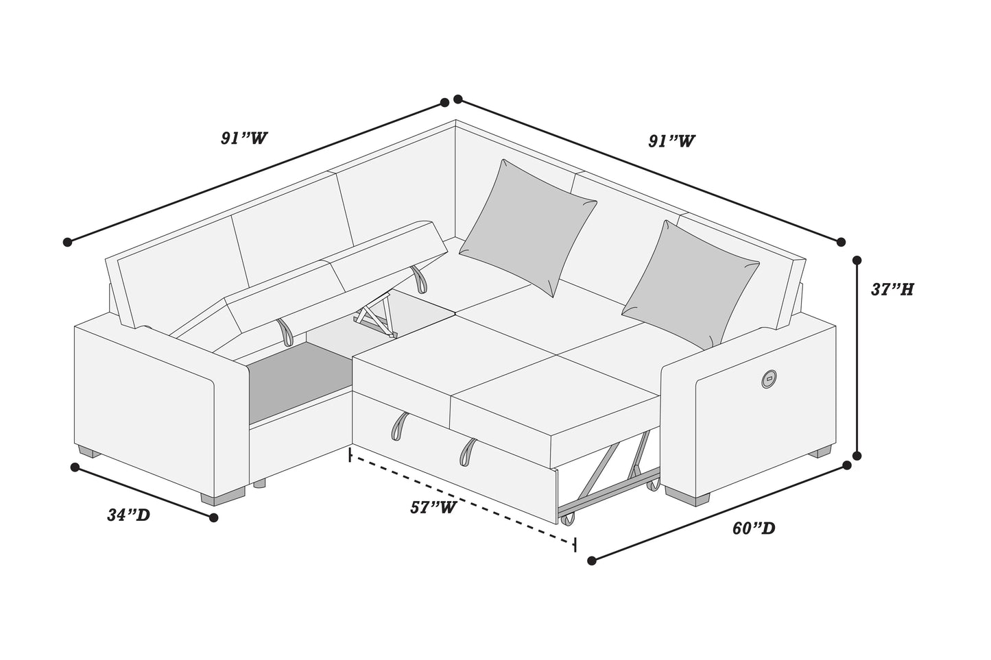 F8577 Smoke 3-Piece Convertible Sectional — view 5
