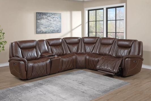 Top-Grain Leather Match Power Motion Sectional with Adjustable Headrests - Coffee