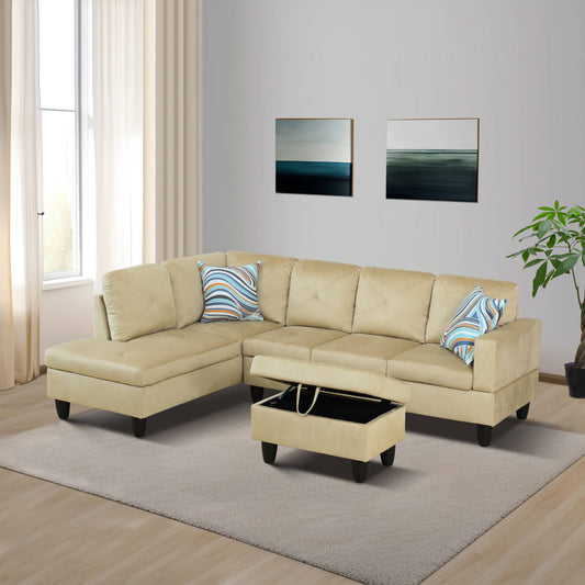 97" Wide Beige Microfiber L-Shaped Living Room Sectional Sofa Set — image 1