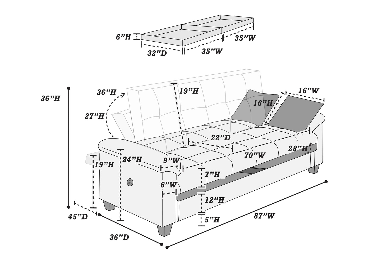Gray Adjustable Sofa