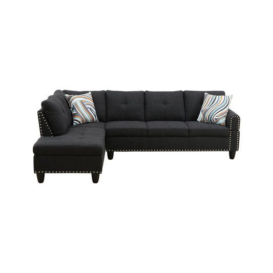 97.5" Wide Black Grey Linen L-Shaped Living Room Sectional Sofa Set