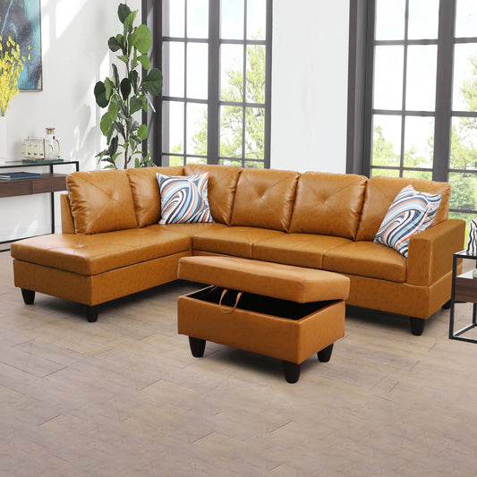 97" Wide Ginger Faux Leather 3-Piece Couch Living Room Sofa Set
