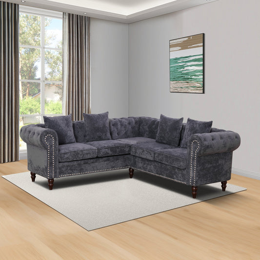 Ainehome Dark Gray Flannelette 2-Piece Sofa Set with Handcrafted Design