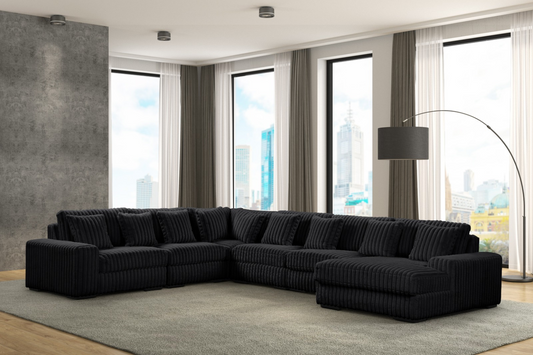 Bella Black RAF 6-Piece Corduroy Sectional