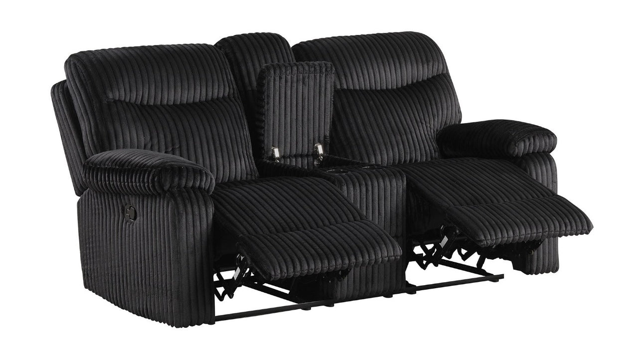 Bravo Black Skinny Corduroy Power Reclining Loveseat