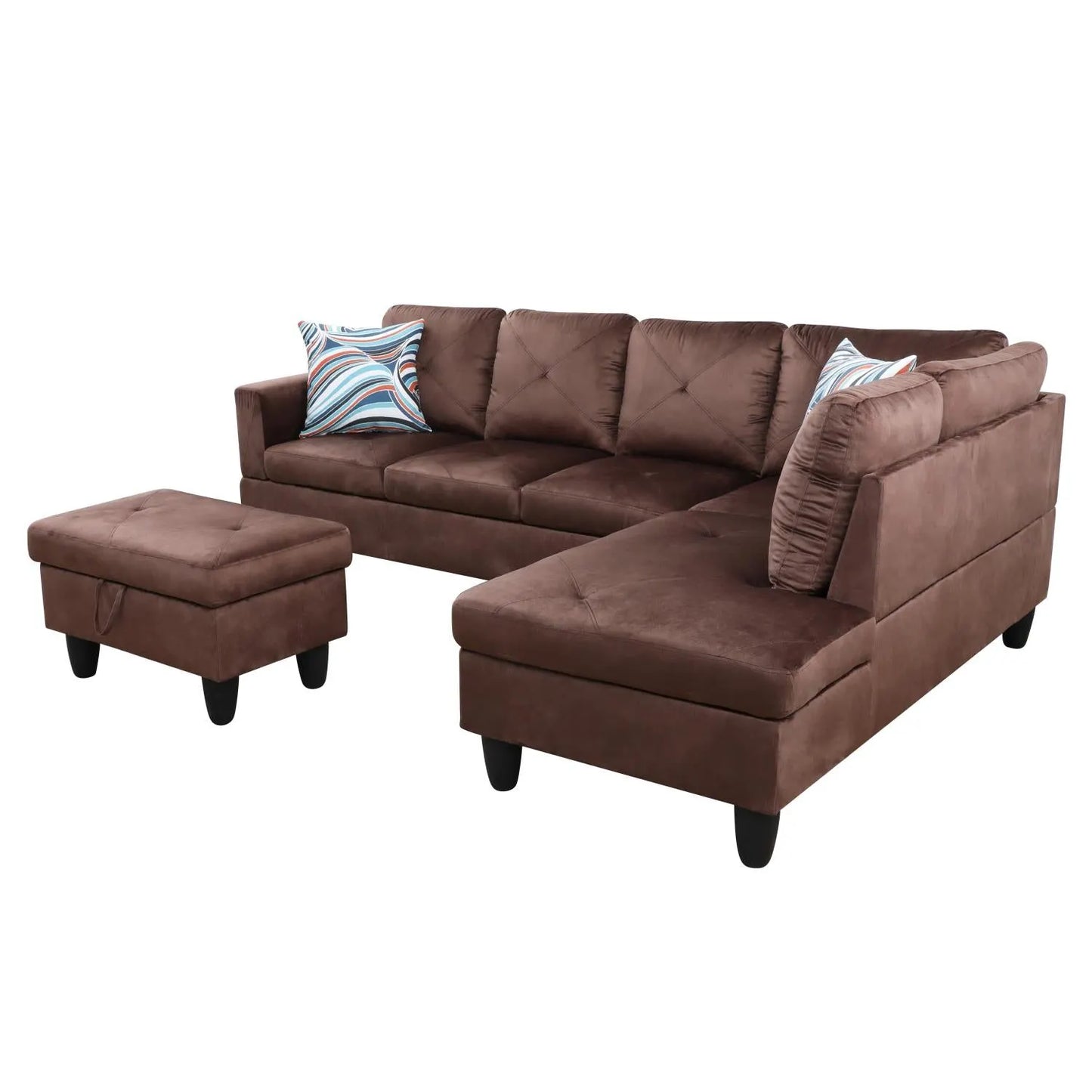 97" Wide Brown Microfiber L-Shaped Living Room Sectional Sofa Set — image 13