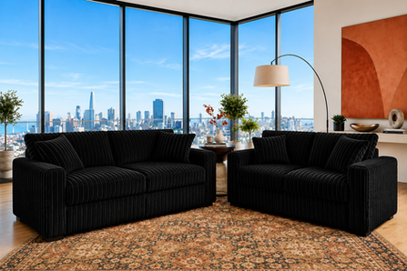 Coraza 2-Piece Corduroy Sofa and Loveseat Set - Black