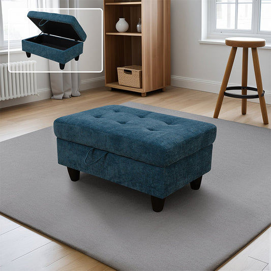Ainehome Blue Flannel Modular Sofa with Storage Ottoman