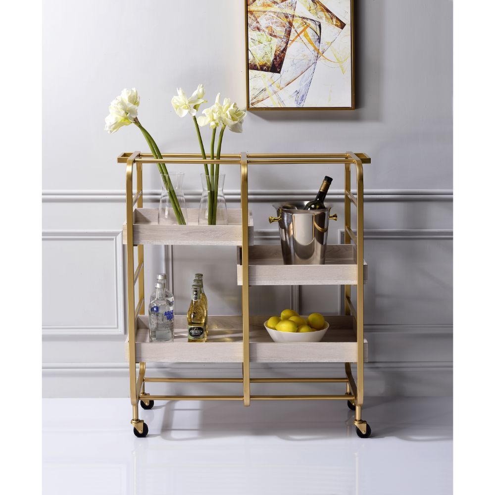 Vorrik - Serving Cart - Gold & White Washed