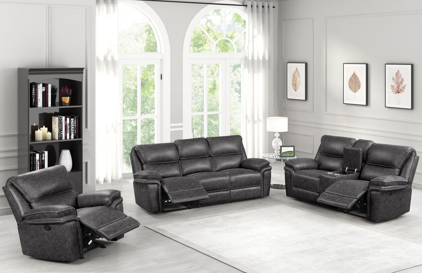 Dakota dark grey 3-piece manual reclining set