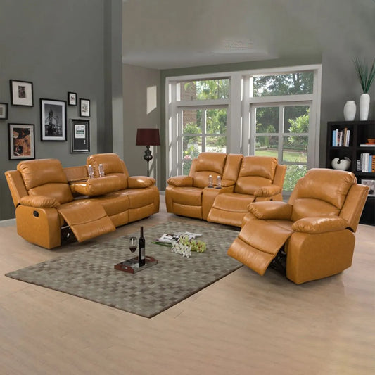 Ginger Recycled Leather 3-Piece Couch Living Room Sofa Set
